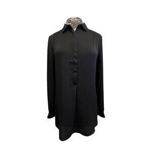 Loft Tunic Shirt Black Popover Collared Long Sleeve Flowy Half Button Career‎ M